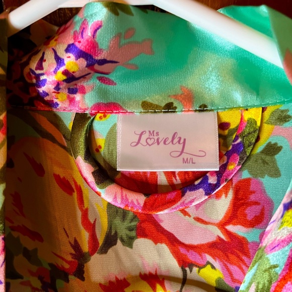 Mint Silk Multicolor Short Robe - Picture 3 of 3